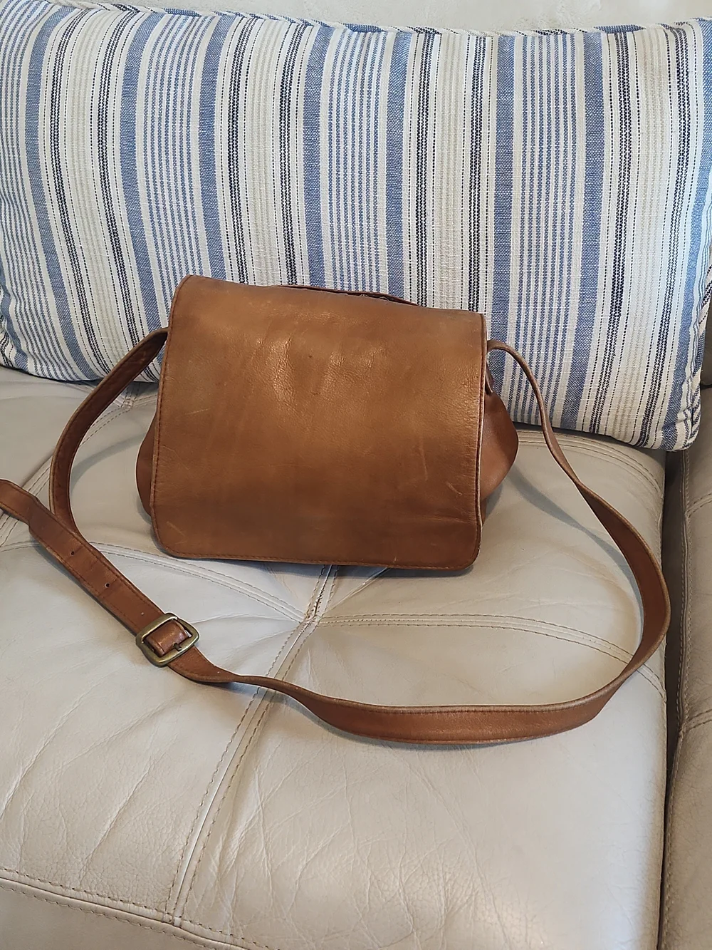 Gabor Tan Leather Flap Crossbody Bag
